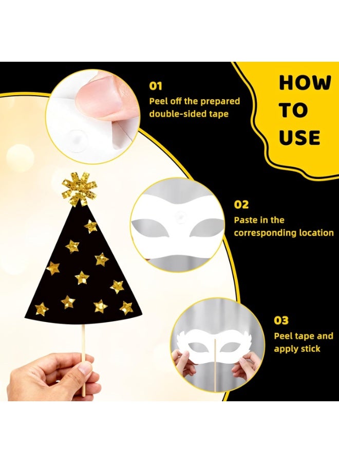23PCS Gold and Black Photo Booth Props Set, Funny Photobooth Props Kit for Birthday Wedding Graduation New Year Party Celebration Decoration Supplies - Image 4